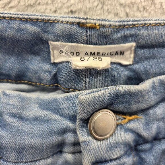 Good American Jeans Womens 6 28 Blue Distressed Raw Hem High Rise Skinny Stretch - Picture 5 of 11